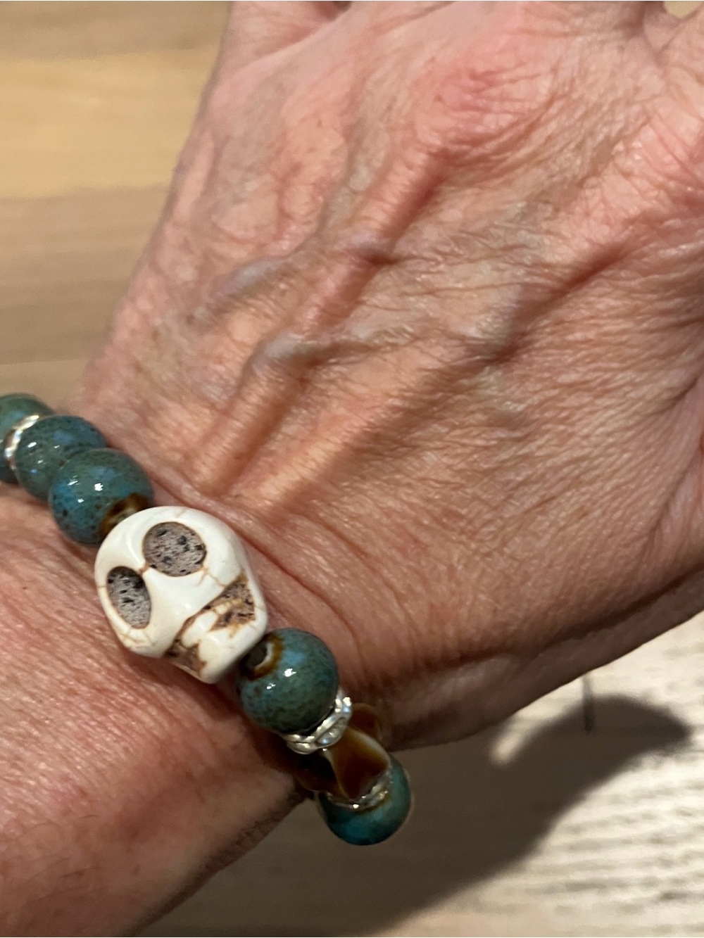 Green Beaded Skull Stretch Bracelet - Unbranded